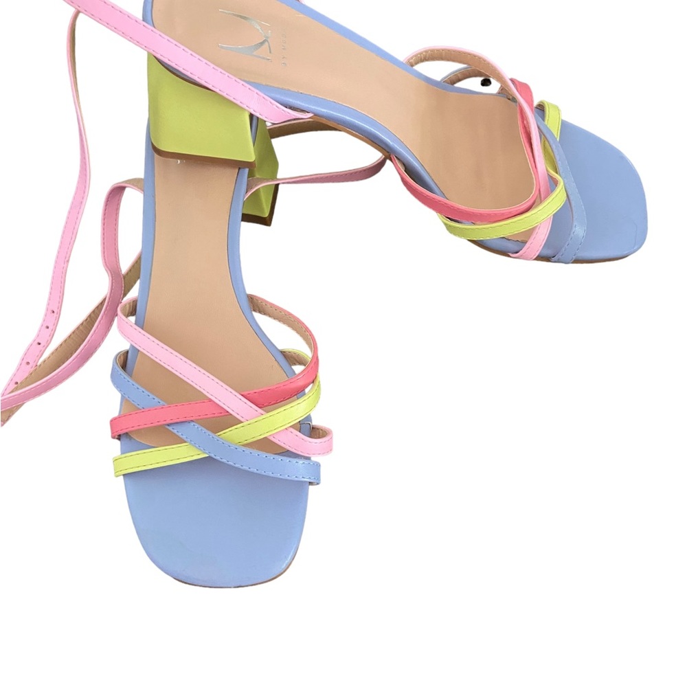 Pastel Rainbow criss cross leather Sandals. Moda in Pelle from England.